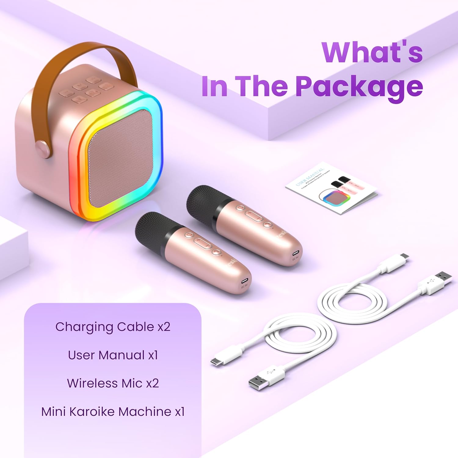 Mini Karaoke Machine for Kids Adults, Portable Bluetooth Speaker with 2 Wireless Karaoke Microphones,2025 TOP Birthday Gifts Toys for Boys 3,4, 5, 6, 7, 8 Years Old Toddler Karaoke Player(Rose Gold)